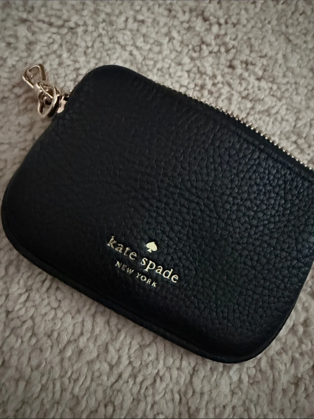 kate spade Black Leather Key & Card Holder with Gold Hardware